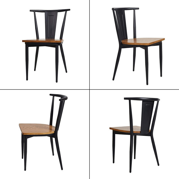 Corrigan Studio® 2 Pack Stackable Metal Dining Chairs With Solid Wooden
